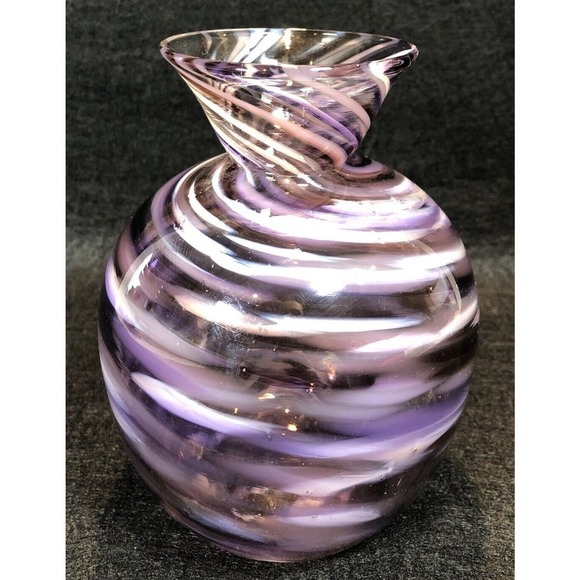 2012 Glassometry Studio Glass Vase 6” T Hand Blown Purple Swirl Hood River OR - Picture 7 of 12